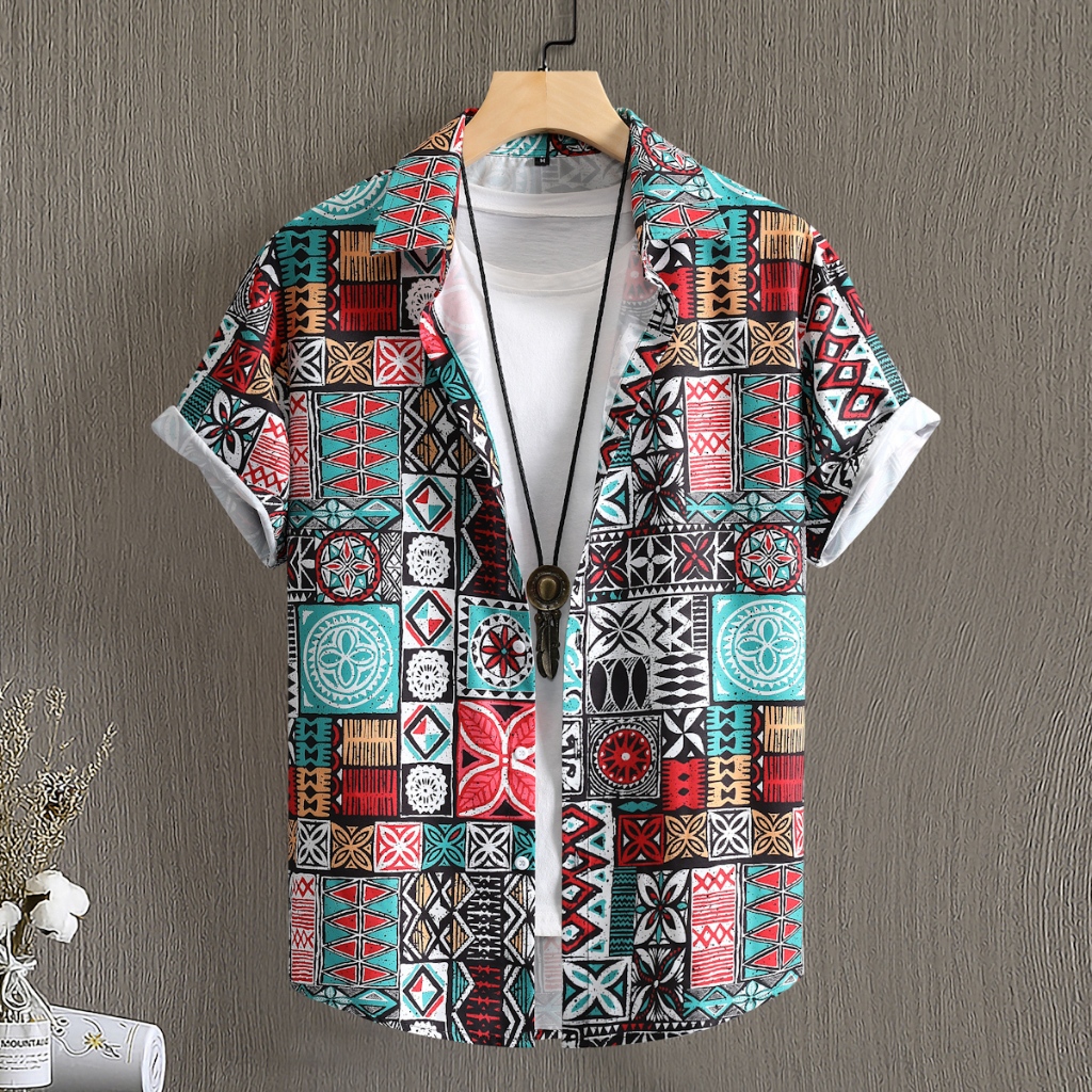 เสื้อเชิ้ตลําลอง แขนสั้น พิมพ์ลาย สไตล์วินเทจ เรโทร เหมาะกับฤดูร้อน สําหรับผู้ชาย