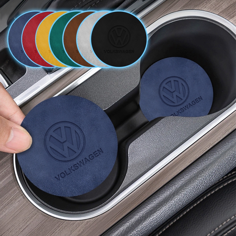2pcs โลโก้รถถ้วย 7 สี Suede รถถ้วยน้ํา Coaster สําหรับ VW Volkswagen Jetta MK5 Golf Passat 3B7 601 171