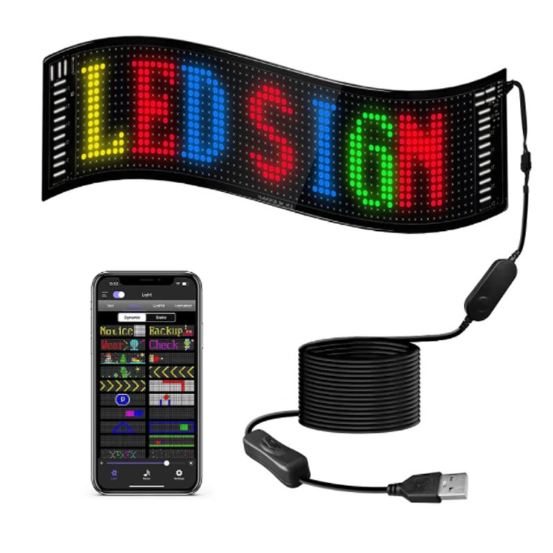 แผงพิกเซล LED Matrix,USB 5V ยืดหยุ่นแอดเดรส RGB รูปแบบ Graffiti เลื่อนข้อความภาพเคลื่อนไหวจอแสดงผลรถ