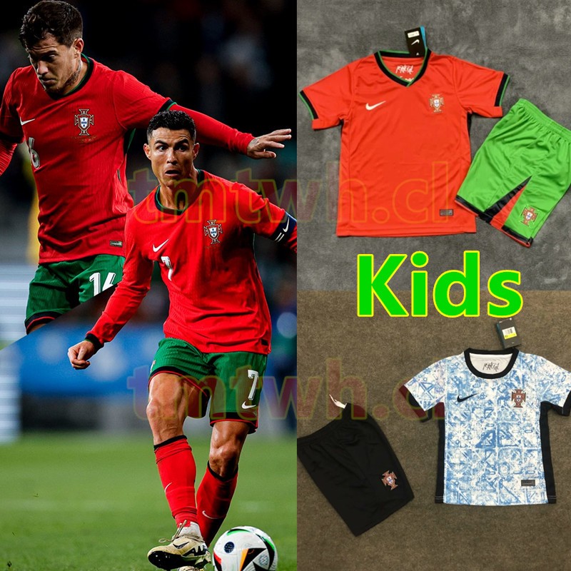 โรนัลโด้ โปรตุเกส 2024 เสื้อฟุตบอลเด็กสีแดงสีฟ้า
