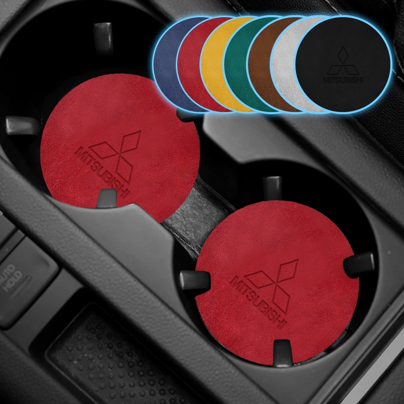 แผ่นรองแก้ว กันลื่น ลายโลโก้รถยนต์ 7 สี สําหรับ Mitsubishi ASX Lancer EX Pajero Outlander L200 EVO 1 คู่