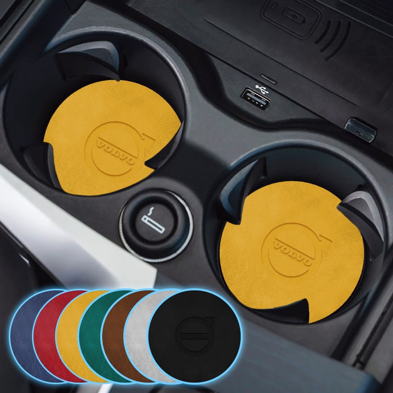 แผ่นรองแก้วเครื่องดื่ม หนังนิ่ม ลายโลโก้รถยนต์ สําหรับ Volvo XC60 XC80 XC90 V40 V60 S60L S80 1 คู่