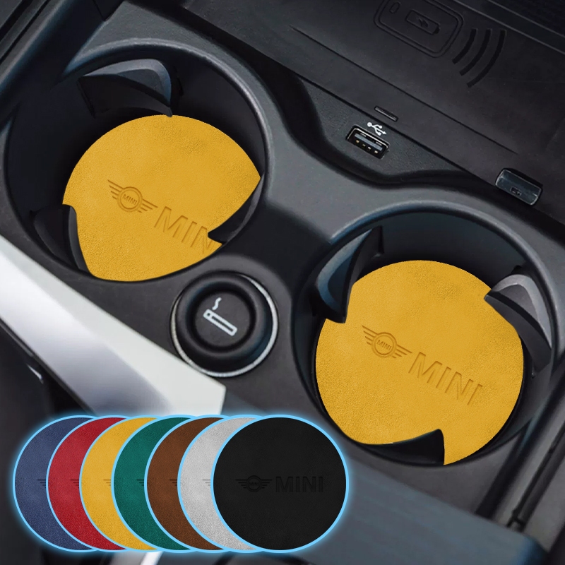 แผ่นรองแก้วน้ํา หนังนิ่ม กันลื่น ลายโลโก้รถยนต์ สําหรับ MINI Cooper Clubman R55 R56 R57 R58 R59 F54 R60 1 คู่
