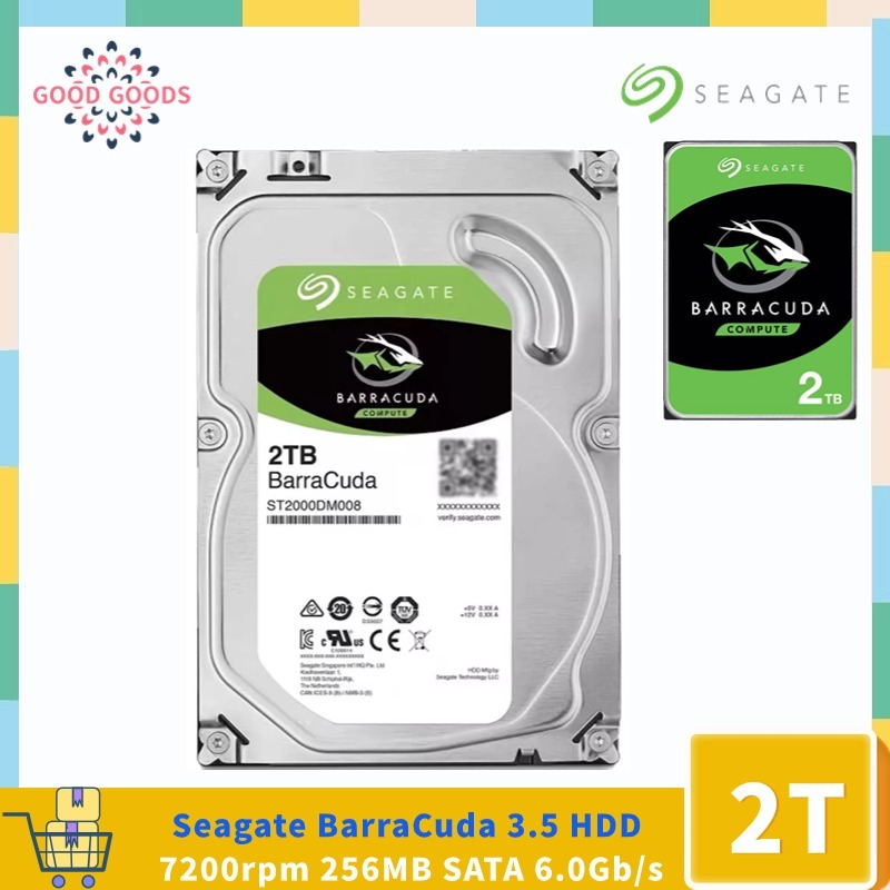 Seagate BarraCuda ฮาร์ดไดรฟ์ภายใน ST2000DM008 2TB HDD 7200 RPM 256MB Cache SATA 6Gb/s 3.5 นิ้ว