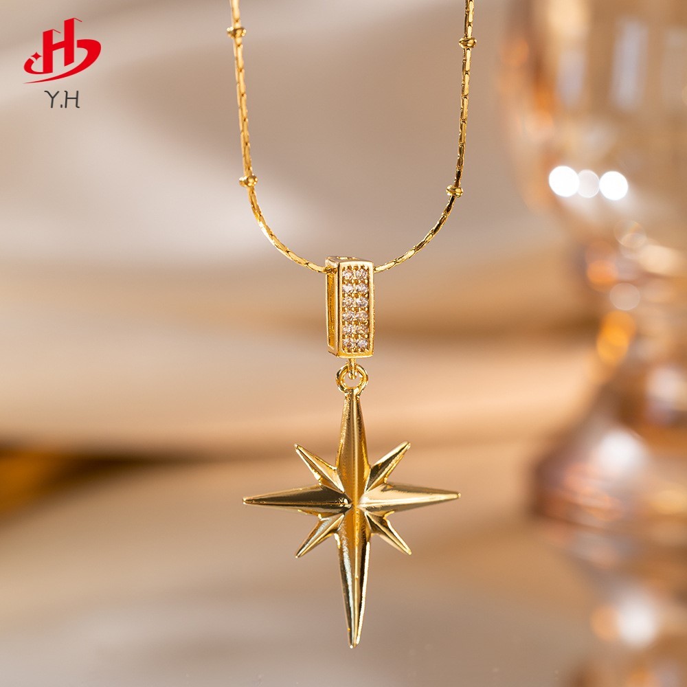 ⭐Y.H⭐ 2024 ดาวเหนือ สีทอง 18K สร้อยคอสแตนเลส