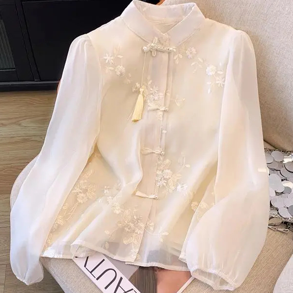 พร้อมส่ง เสื้อเชิ้ตแขนยาว ปักลายม้า สไตล์จีน คุณภาพสูง แฟชั่นฤดูใบไม้ผลิ 2024