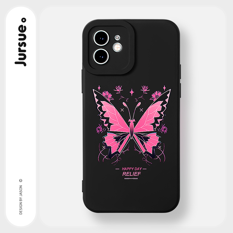 JURSUE เคสไอโฟน เคสซิลิโคนนุ่มกันกระแทกน่ารักตลก เคสโทรศัพท์ สีดำ Compatible for iPhone 17 16 15 14 13 12 11 Pro Max SE 2020 X XR XS 8 7 Plus พลัส Y5032