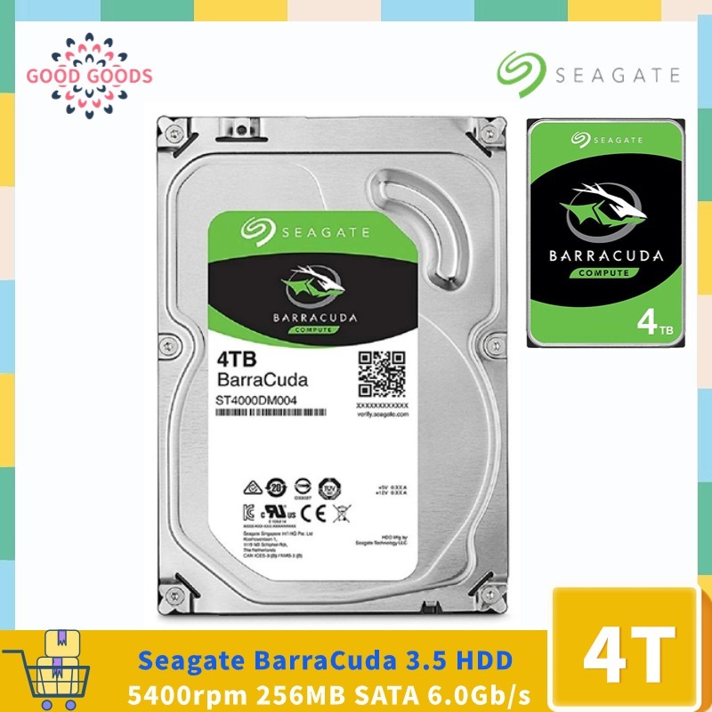 Seagate BarraCuda ฮาร์ดไดรฟ์ภายใน ST4000DM004 4TB HDD 5400 RPM 256MB Cache SATA 6Gb/s 3.5 นิ้ว