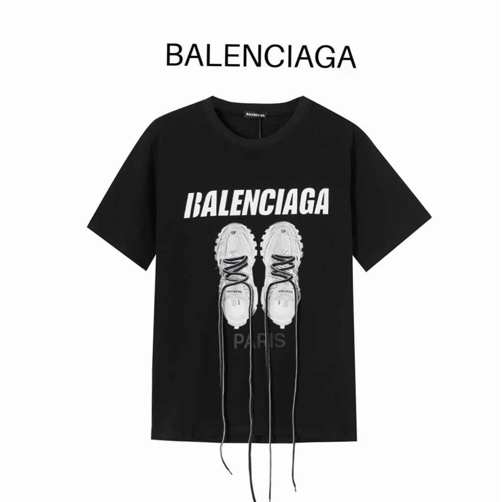 Balenciaga Balenciaga เชือกผูกรองเท้าลําลอง คอกลม แขนสั้น ระดับไฮเอนด์ เข้ากับทุกชุด