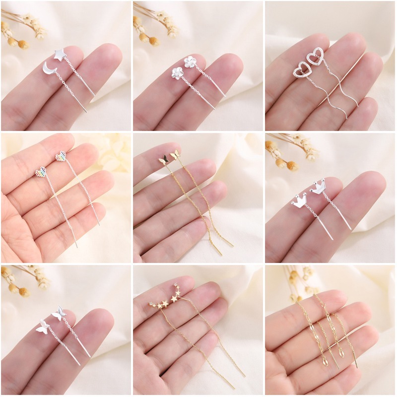 S925 Silver Threader Earings ชุดต่างหูผู้หญิงยาว Earings สําหรับผู้หญิง Hikaw Non Tarnish ต่างหูอุปกรณ์เสริม