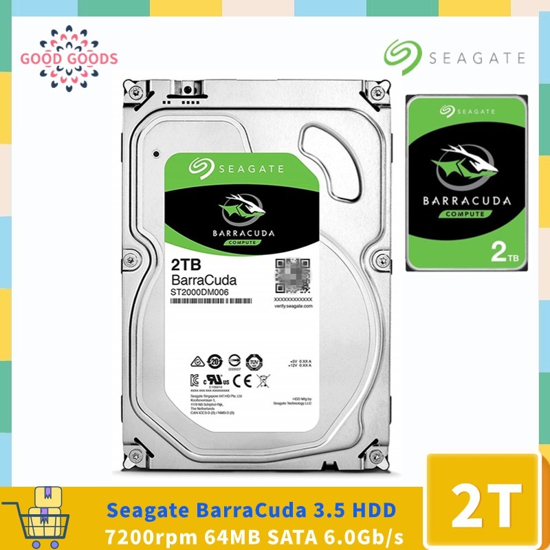 Seagate BarraCuda ฮาร์ดไดรฟ์ภายใน ST2000DM006 2TB HDD 7200 RPM 64MB Cache SATA 6Gb/s 3.5 นิ้ว