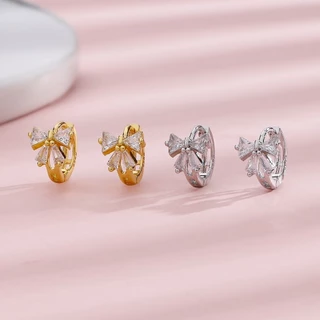ชุดเครื่องประดับ ต่างหูห่วง ประดับโบว์ สีดํา สไตล์เรโทร สําหรับผู้หญิง