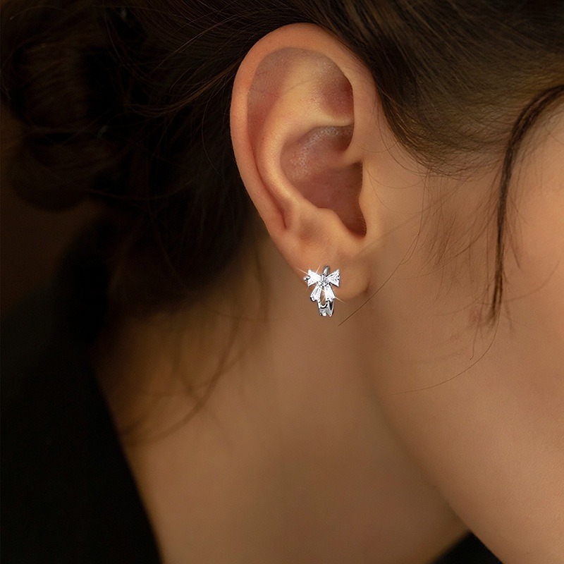 ชุดเครื่องประดับ ต่างหูห่วง ประดับโบว์ สีดํา สไตล์เรโทร สําหรับผู้หญิง - รูปที่ 2