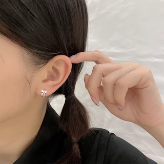 ชุดเครื่องประดับ ต่างหูห่วง ประดับโบว์ สีดํา สไตล์เรโทร สําหรับผู้หญิง