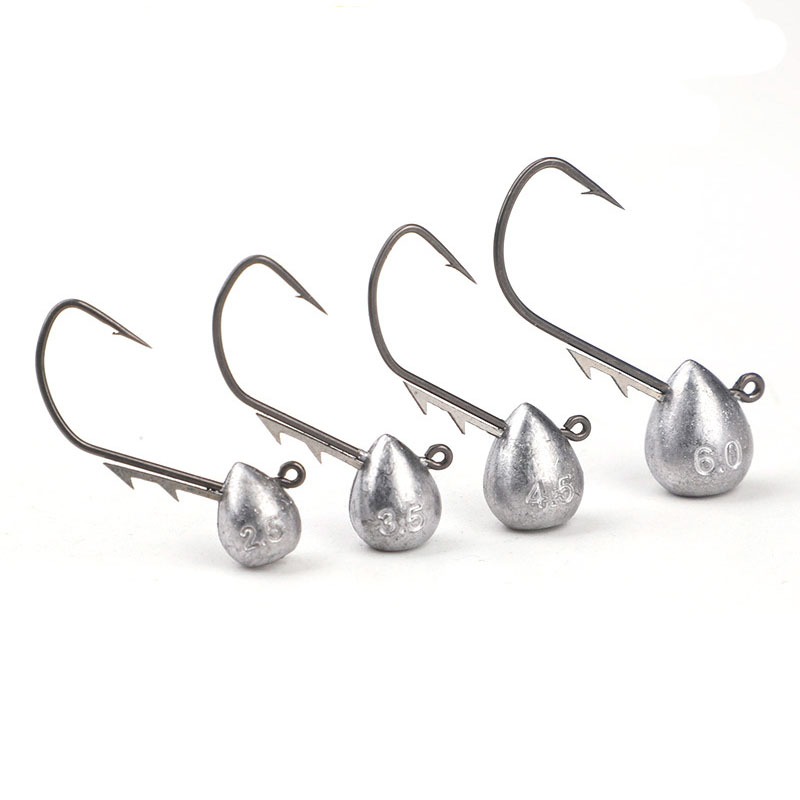 Jig Head Hook 2.5g 3.5g 4.5g 6g Rockfish สัมผัสตะกั่วหัวตะขอ Barbed Hook ปลาเทราท์หนอนนุ่ม Lure Jig Fishing Hook Fishing Tackle