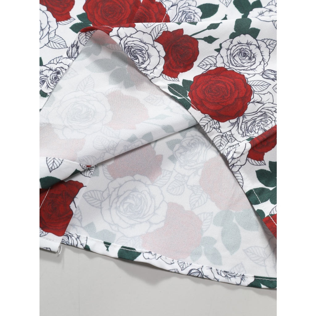 เสื้อเชิ้ตแขนสั้นลําลอง พิมพ์ลายดอกกุหลาบ สีแดง สีขาว แฟชั่นฤดูร้อน สําหรับผู้ชาย - รูปที่ 5