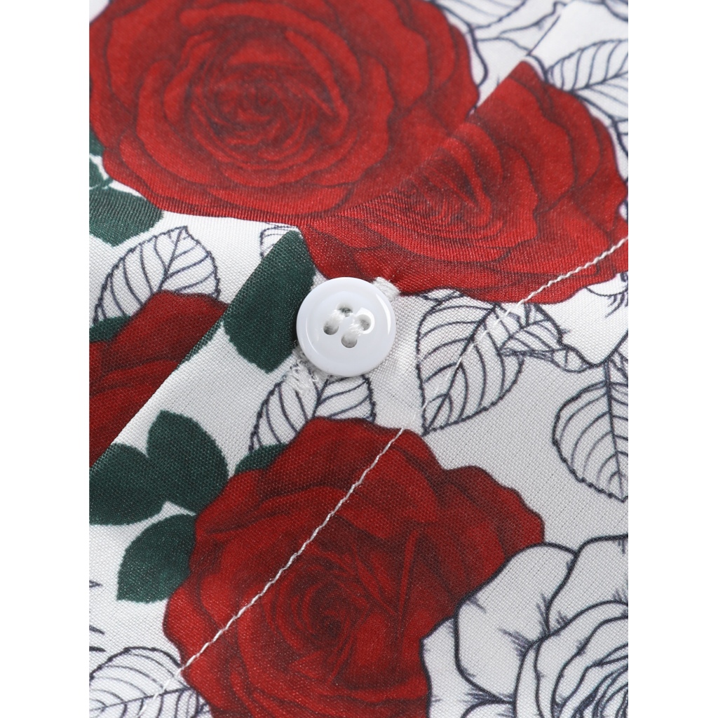 เสื้อเชิ้ตแขนสั้นลําลอง พิมพ์ลายดอกกุหลาบ สีแดง สีขาว แฟชั่นฤดูร้อน สําหรับผู้ชาย - รูปที่ 6