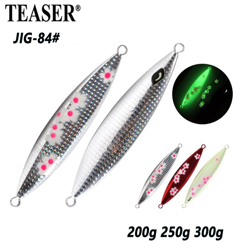 TEASER【J84】200g 250g 300g Slow Drop Fishing Lure Sinking เรืองแสงดอกไม้โลหะ Jigs Deep Sea Glow เหยื่อตกปลาเหยื่อตะขอ