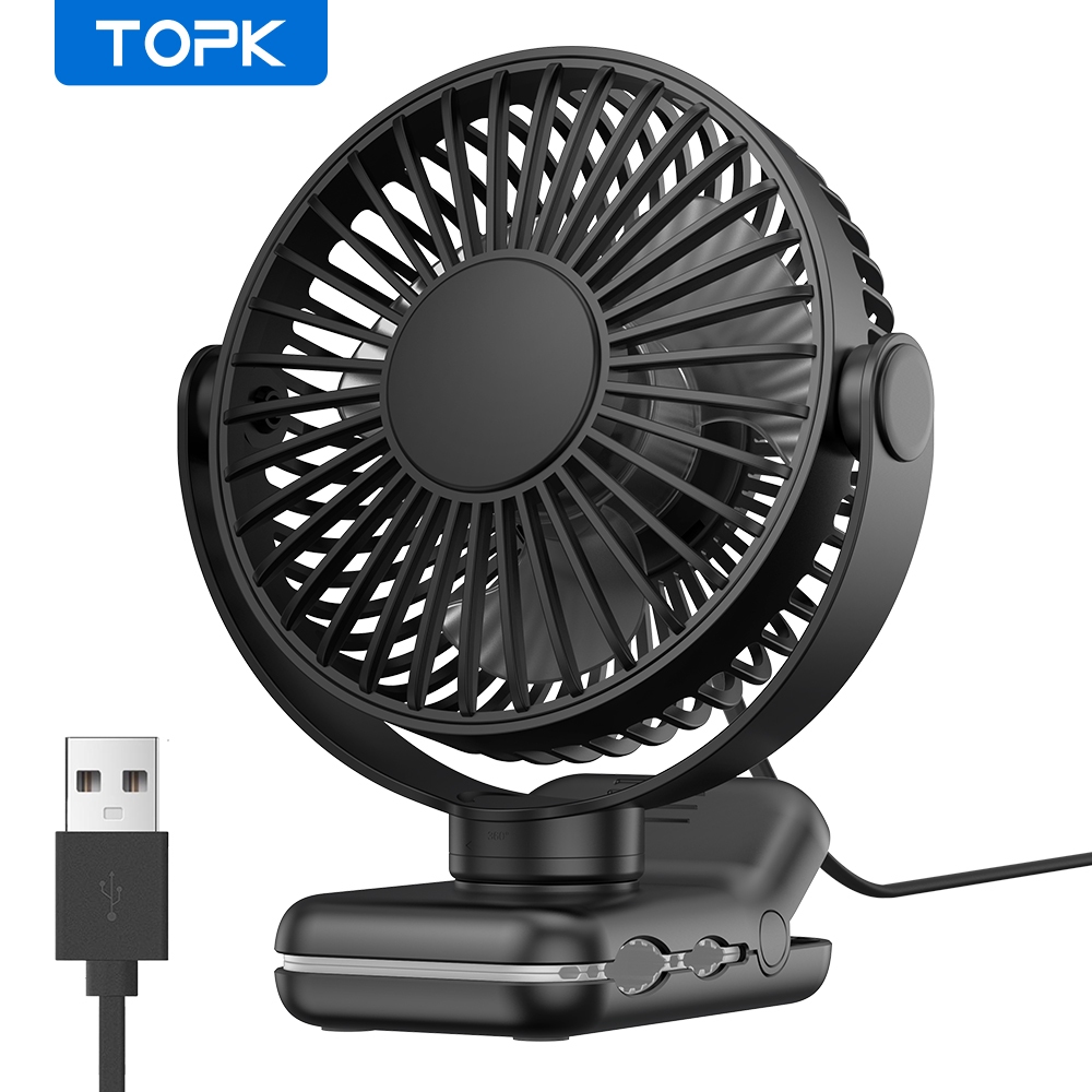 Topk พัดลมคลิปพกพาขนาดเล ็ ก [ ขับเคลื ่ อน USB ] พัดลมตั ้ งโต ๊ ะ USB พร ้ อมความเร ็ ว 3 ความเร ็ ว ลมแรง 720° Rotation, พัดลมตั ้ งโต ๊ ะที ่ เงียบสงบเป ็ นพิเศษสําหรับบ ้ าน/สํานักงาน/Stroller/ของขวัญห ้ องสมุดและฤดูร ้ อน 1 แพ ็ ค