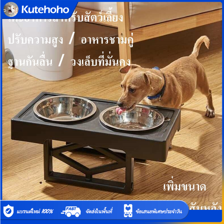 สุนัข ชามสุนัข สัตว์เลี้ยง ชามสแตนเลส ปรับได้ โต๊ะอาหารยก ทำความสะอาดง่าย