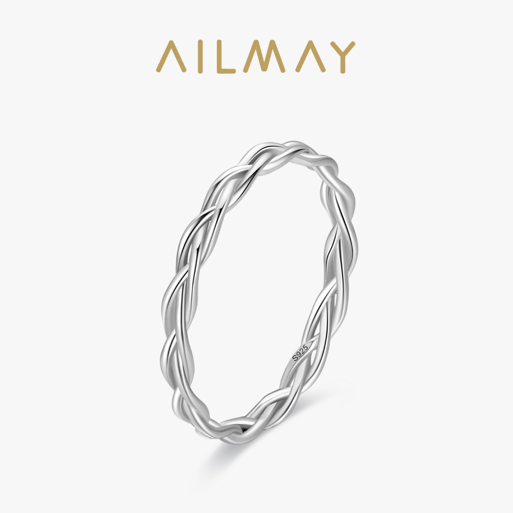 ไม่เป็นไร 925เงินสเตอร์ลิงที่เรียบง่ายถักเนื้อซ้อนแหวนสําหรับผู้หญิงเครื่องประดับ