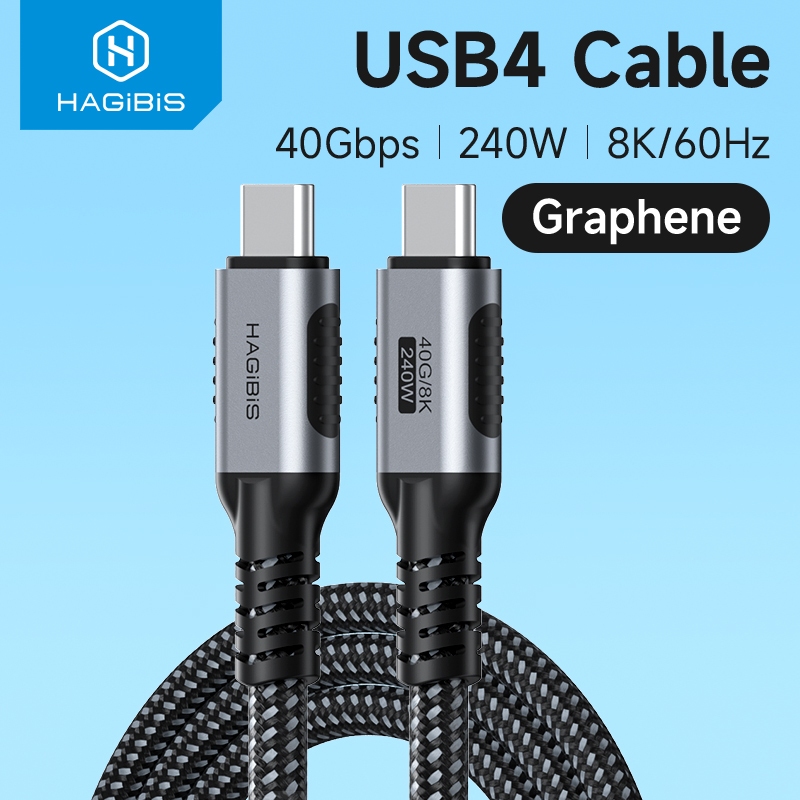 Hagibis สาย USB4, Graphene Braided USB C ถึง USB C 240W Fast สายชาร์จ 8K @ 60Hz 40Gbps Data Transfer Thunderbolt 4/3 สายวิดีโอสําหรับ iPhone 16/15 Pro iPad