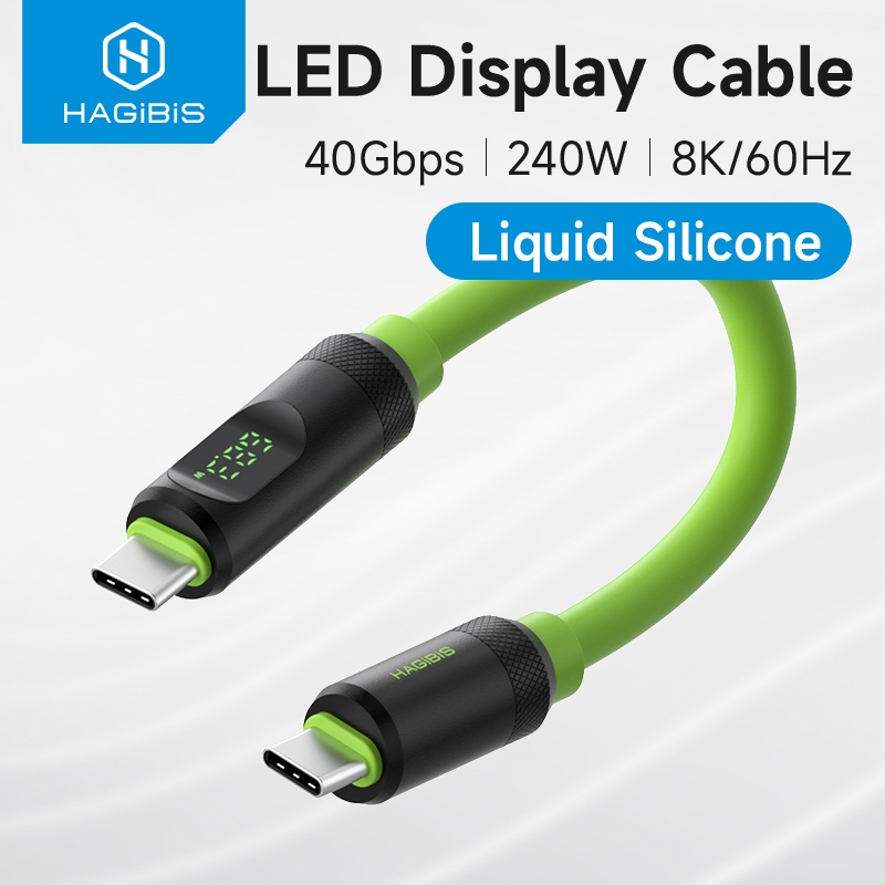 Hagibis สาย USB4,จอแสดงผล LED USB C 240W Fast สายชาร์จ 8K @ 60Hz 40Gbps Data Transfer Thunderbolt 4/3 สายวิดีโอสําหรับ iPhone 16/15 Pro iPad MacBook Pro Air