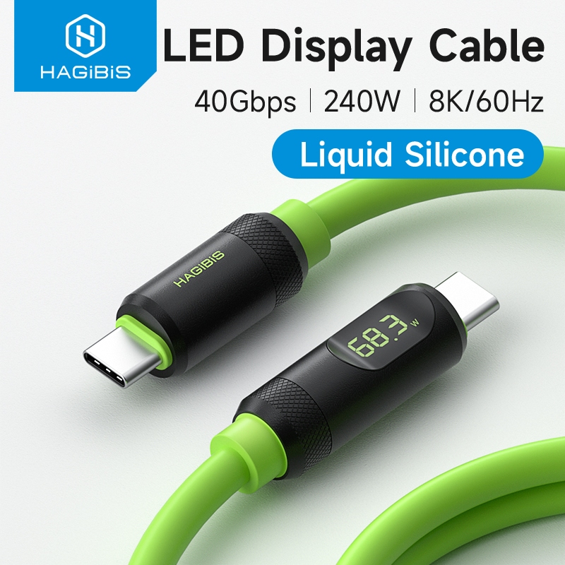 Hagibis USB4 Fast Charger Cable พร้อมจอแสดงผล LED PD 240W 40Gbps 8K/60Hz ความละเอียดสูงการส่งวิดีโอวิดีโอวิดีโอสายไฟใช้งานร่วมกับ Thunderbolt 4/3 สําหรับ iPhone 16/15 Pro MacBook