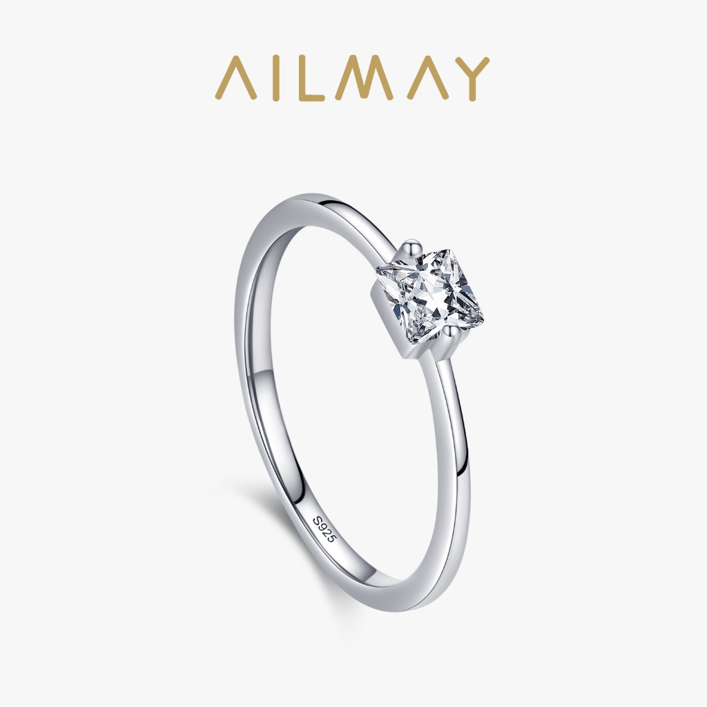 Ailmay 925 เงินสเตอร ์ ลิงแฟชั ่ นแหวนนิ ้ วสี ่ เหลี ่ ยมสําหรับผู ้ หญิงเครื ่ องประดับประณีตหรูหรา
