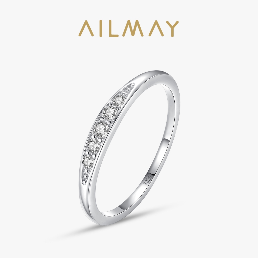 Ailmay 925 เงินโปร่งใส Zirconia แหวนนิ้วแหวนวางซ้อนกันได้สําหรับผู้หญิงเครื่องประดับ