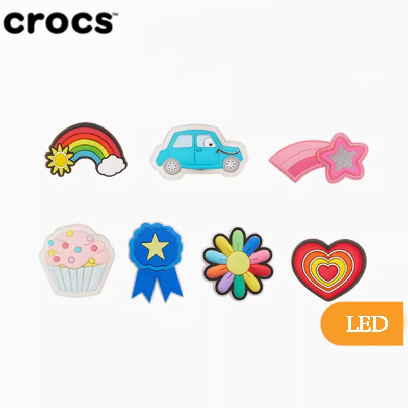 ตัวติดรองเท้า crocs แบบเรืองแสง ลายการ์ตูนอนิเมะ ดอกไม้ มีไฟกระพริบ LED