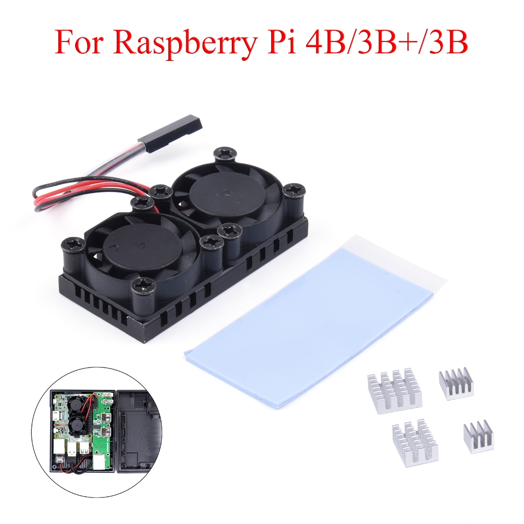 Raspberry Pi 4 Model B ชุดพัดลมระบายความร้อน พร้อมฮีทซิงค์คู่ สําหรับ Raspberry Pi 4B 3B+