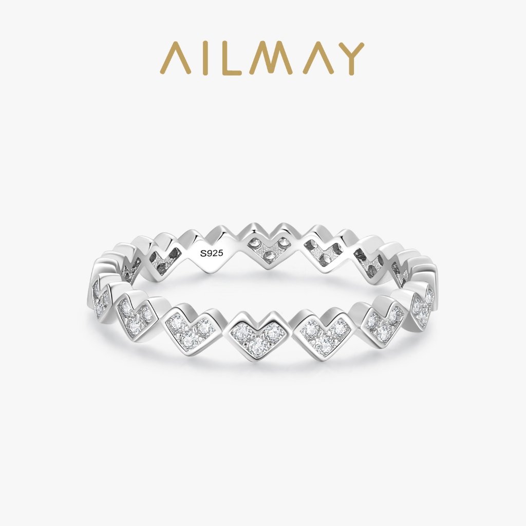 Ailmay 925 เงินสเตอร์ลิงหัวใจโรแมนติก Stackable Cubic Zirconia แหวน