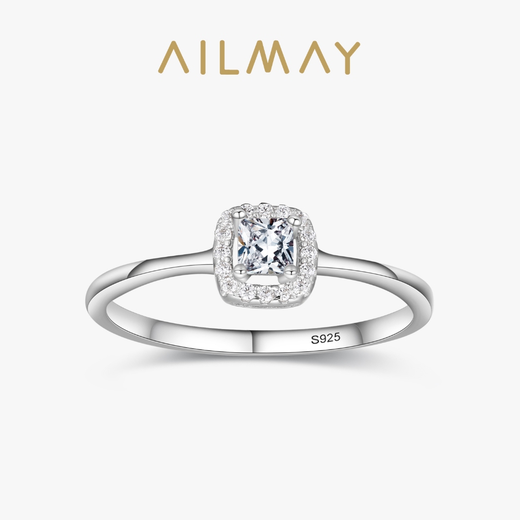 Ailmay 925 เงินสเตอร์ลิงแฟชั่นหรูหราแหวนเพทายสี่เหลี่ยมแต่งงานผู้หญิงเครื่องประดับ