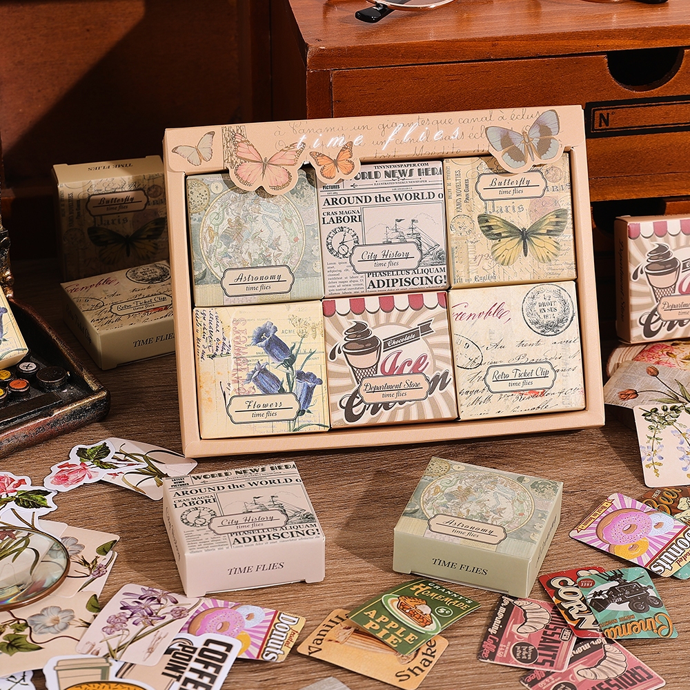 300 แผ่น Vintage ผีเสื้อดอกไม้ Washi Scrapbooking สติกเกอร์ชุด 6 รูปแบบที่แตกต่างกัน MINI DIY Collage วัสดุสติกเกอร์สําหรับถ้วยน้ําขวด Bullet Junk Journal Planner Notebook