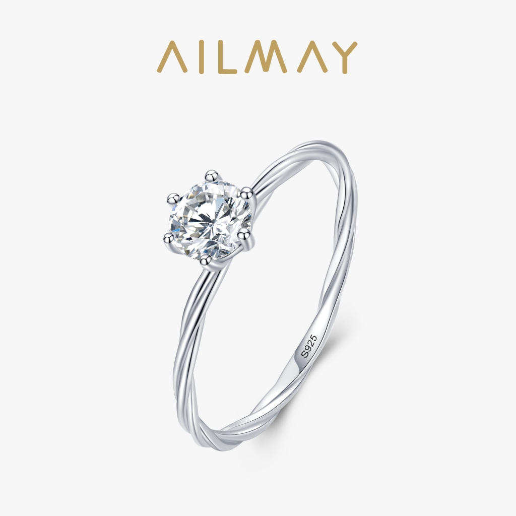 Ailmay 925 เงินสเตอร์ลิง Simple Clear Zirconia แหวนนิ้วมือสําหรับเครื่องประดับงานแต่งงาน