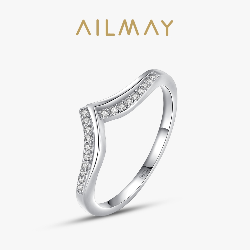 Ailmay V Shape คุณภาพสูงจริง 925 เงินสเตอร์ลิงแฟชั่นประกายแหวนนิ้ว