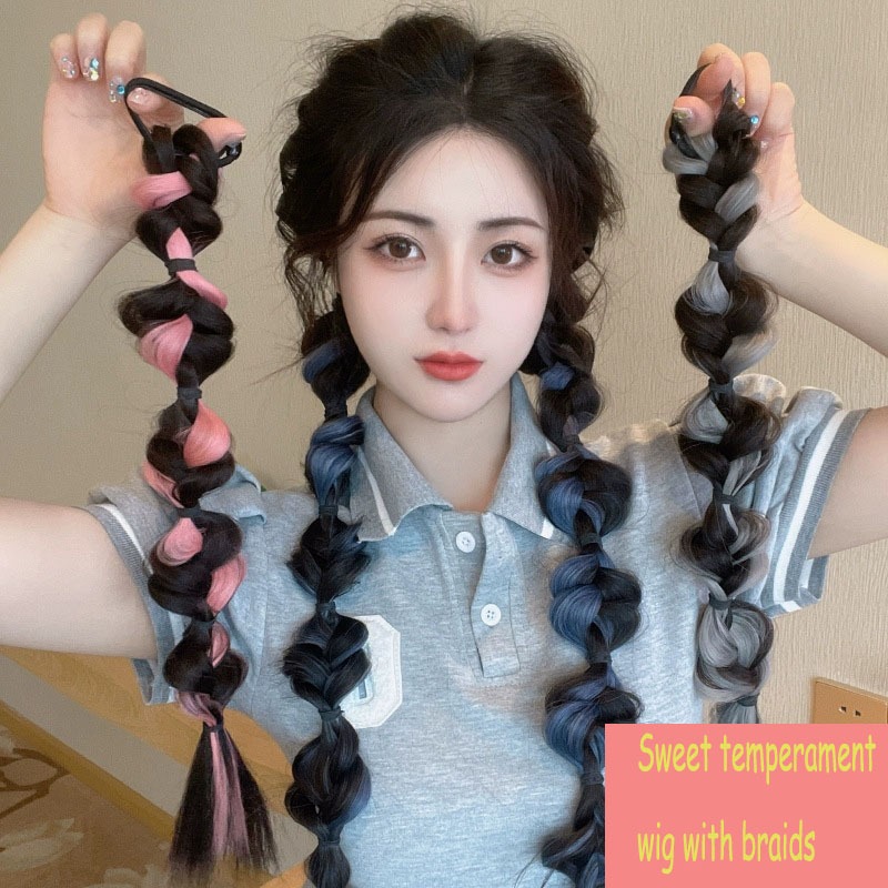วิกผมถักเปียสาวร้อนบิดเปียธรรมชาติจําลองผมหางม้าน่ารักสายรัดวิกผมสําหรับผู้หญิงสาวโคมไฟชกมวยถักเปียแฟชั่นเครื่องประดับผม