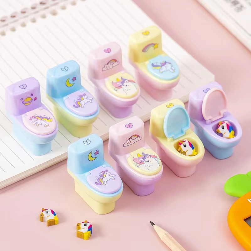 กบเหลาดินสอรูปห้องน้ําตลกกับยูนิคอร์นยางคอลเลกชันแปลกใหม่โรงเรียนเครื่องเขียนนักเรียน