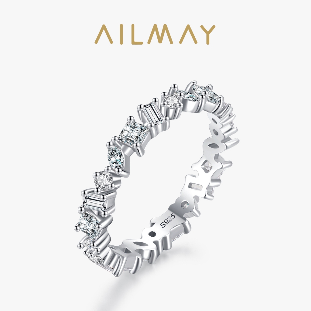 Ailmay แหวนเงินแท้ 925 ประดับเพทาย ทรงเรขาคณิต เครื่องประดับ สําหรับผู้หญิง
