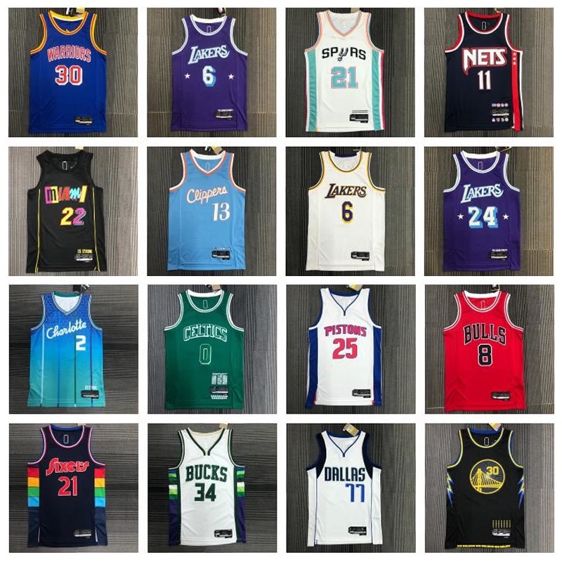 เสื้อเจอร์ซีย์ครบรอบ 75 ปีสไตล์ใหม่ Lakers James No. 6 23 Kobe 24 8 Warrior Curry 30 Irving 11 ชุดบาสเก็ตบอล