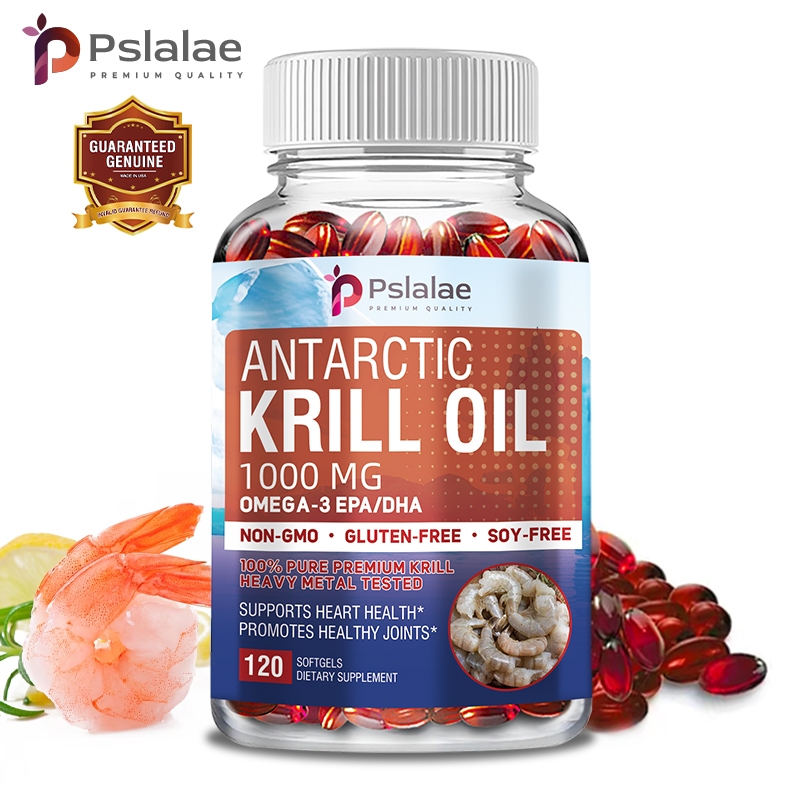 Pslalae ANTARCTIC KRILL น้ํามันเครื่อง 1000 มก. 120 ซอฟเจล | ให้สุขภาพหัวใจและข้อต่อ แข็งแรงสูงสุด ผ่านการทดสอบในห้องปฏิบัติการ