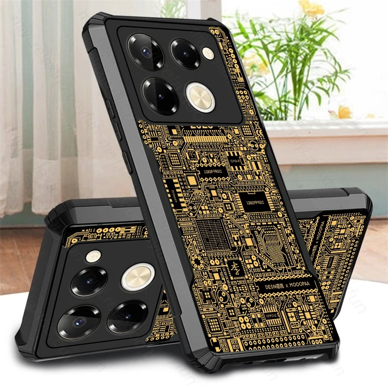 เคสโทรศัพท์มือถือ อะคริลิคใส ลายบอร์ดวงจร สีทอง สําหรับ infinix Note 40 30 12 11 10 Pro Plus Note 30i 30 12 VIP 11S 8 8i 7