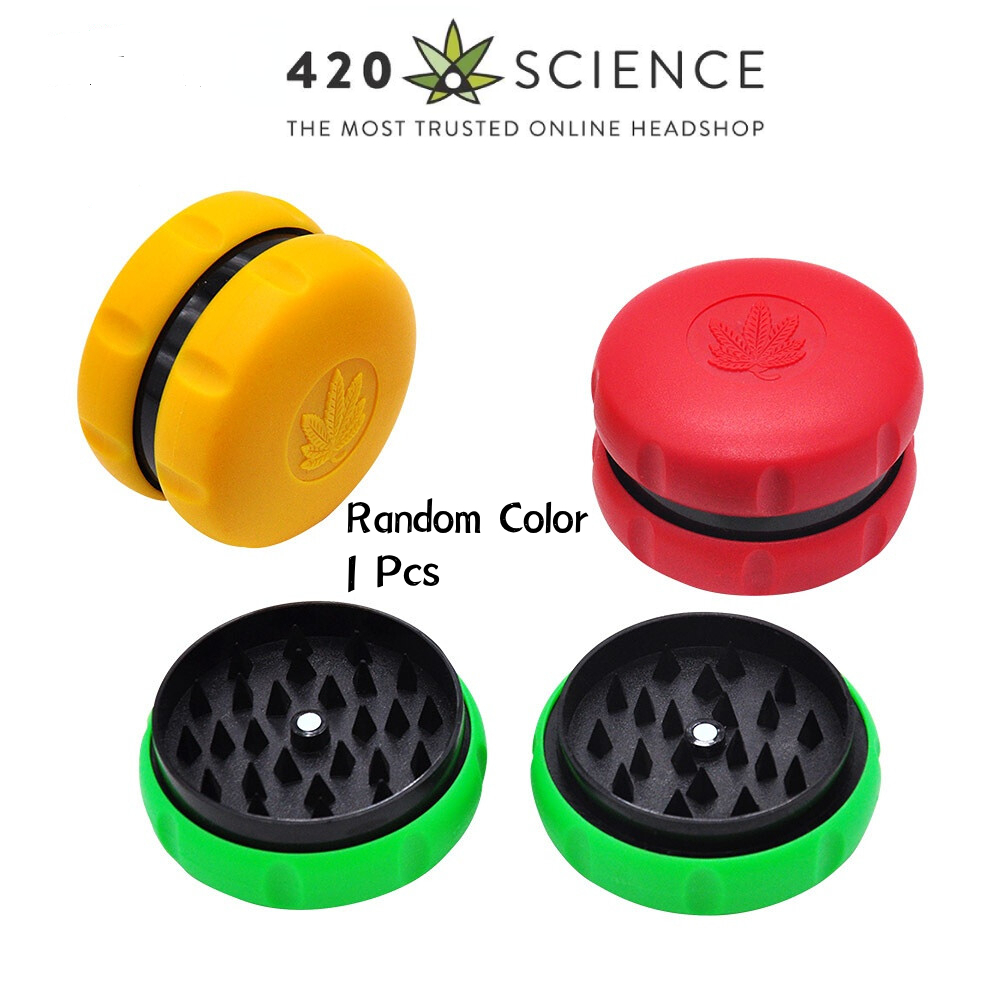 1 Pcs คละสีส่ง เครื่องบดสมุนไพร พลาสติก รูปแฮมเบอร์เกอร์ 2 ชั้น ขนาด 60 มม. สุ่มสี Grinder