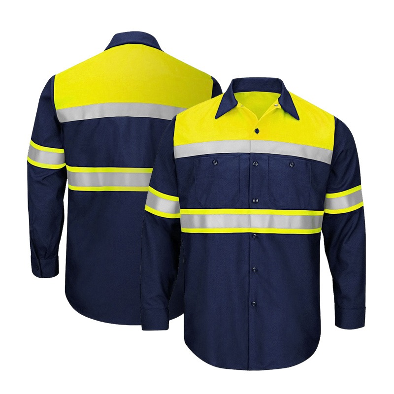 Hi Vis เสื้อเชิ้ตแขนยาว เพื่อความปลอดภัย ไซซ์ S-4XL