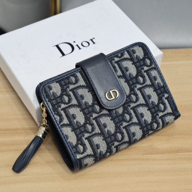 (พร้อมกล่อง) Dior กระเป๋าสตางค์ผู้หญิง คุณภาพสูง พับสามทบ ผ้าใบ หนัง กระเป๋าสตางค์ รูปอัลบั้ม ใส่บัต