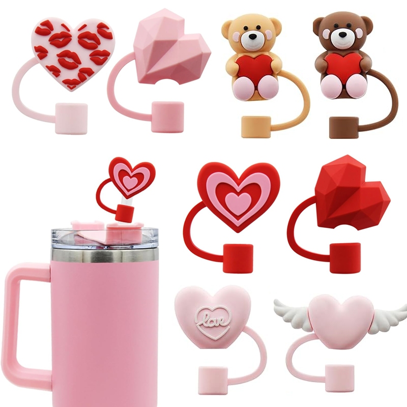 ฝาครอบฟางสําหรับ Stanley Cup, Heart-shaped Straw Topper ใช้งานร่วมกับ 30 & 40 Oz Tumbler พร้อมที่จับ, 10 มม. 0.4in เคล็ดลับฟางฝาปิดคนรักคู่สนุกของขวัญวันวาเลนไทน์