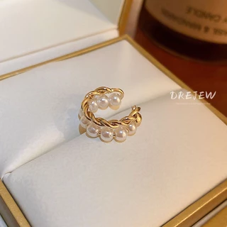 DREJEW ต่างหู ทอง 18K ประดับมุก ทรงเรขาคณิต สองชั้น ไม่เจาะหู เรียบง่าย ขนาดเล็ก สวยหรู ไม่ทําให้แพ้
