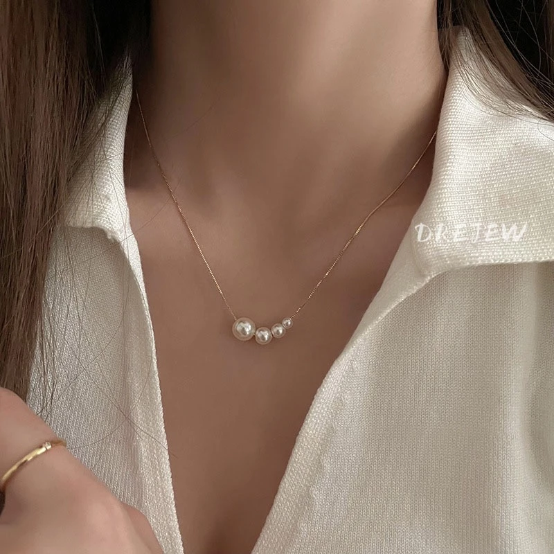 DREJEW สร้อยคอโซ่ ทอง 18K ประดับมุก สไตล์เกาหลี เรียบง่าย แฟชั่น สําหรับผู้หญิง