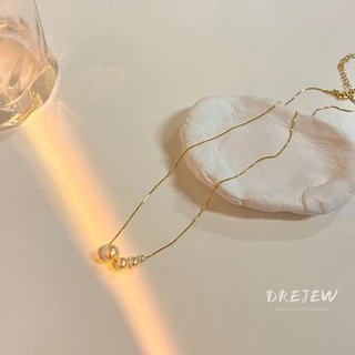 DREJEW สร้อยคอโซ่ ทอง 18K ประดับมุก สไตล์เกาหลี เรียบง่าย แฟชั่น สําหรับผู้หญิง